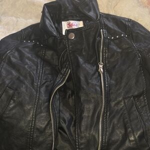 Black Faux Leather Jacket with Stud Details